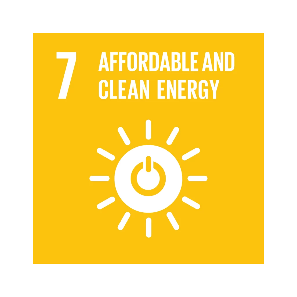 UN SDG 7 icon for Affordable and Clean Energy with sun and power button symbol