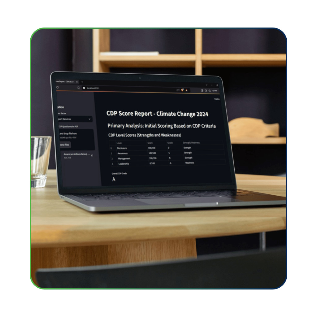 Software product - Inbyte dashboard, platform for CDP reporting and climate disclosure scoring.