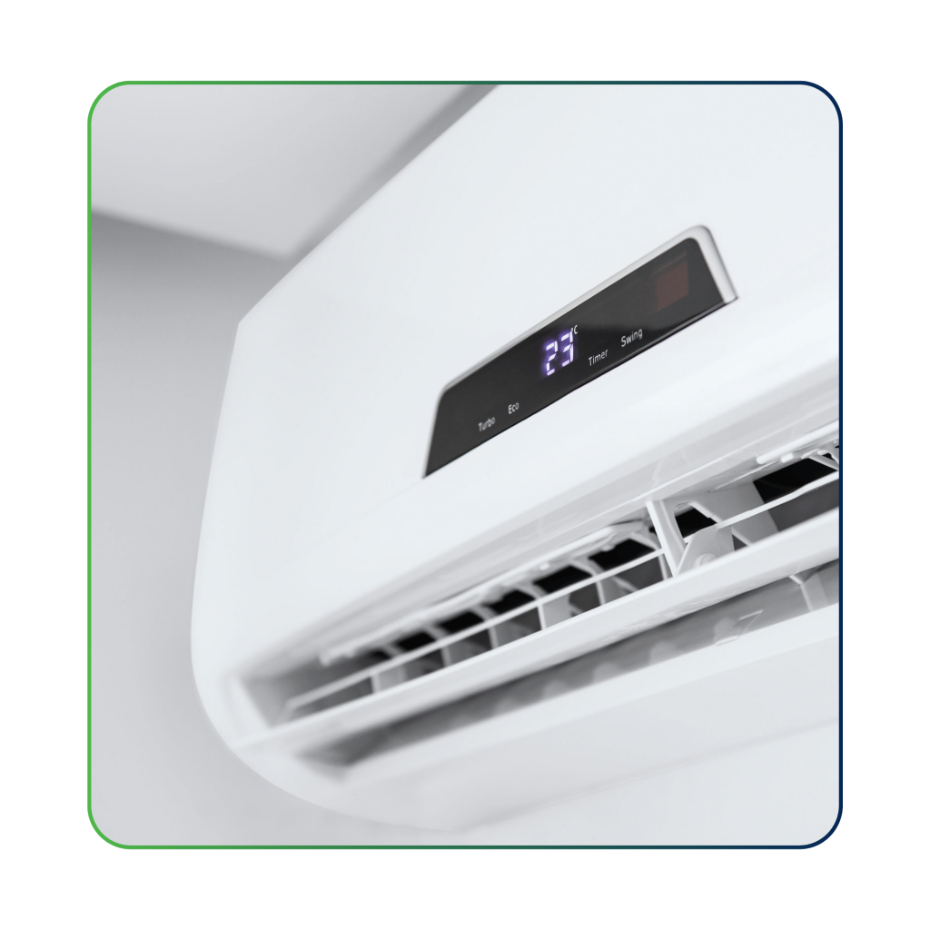 IoT Solution - OptiEdgeAC (AC monitoring). Wall-mounted AC unit displaying 23°C.